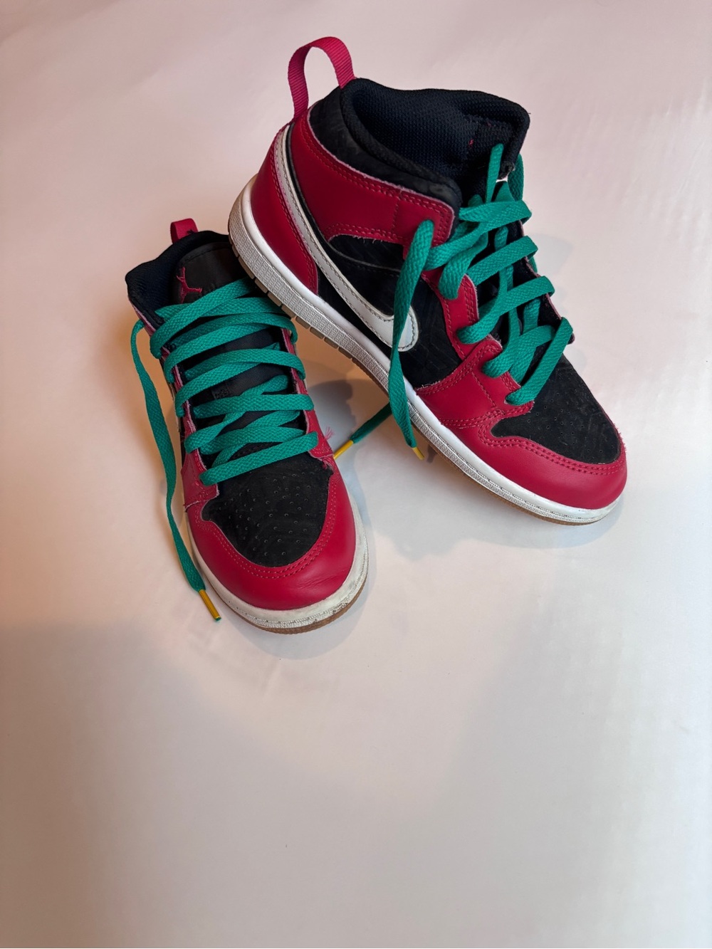 Air Jordan Kids High-Top Sneakers in Red, Black & Teal Laces